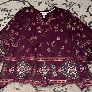 patterned bell sleeve blouse